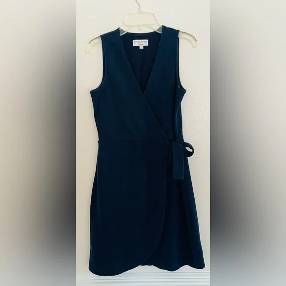 Madewell Crosshatch Side-Tie Dress XS In Navy Blue - Picture 5 of 10